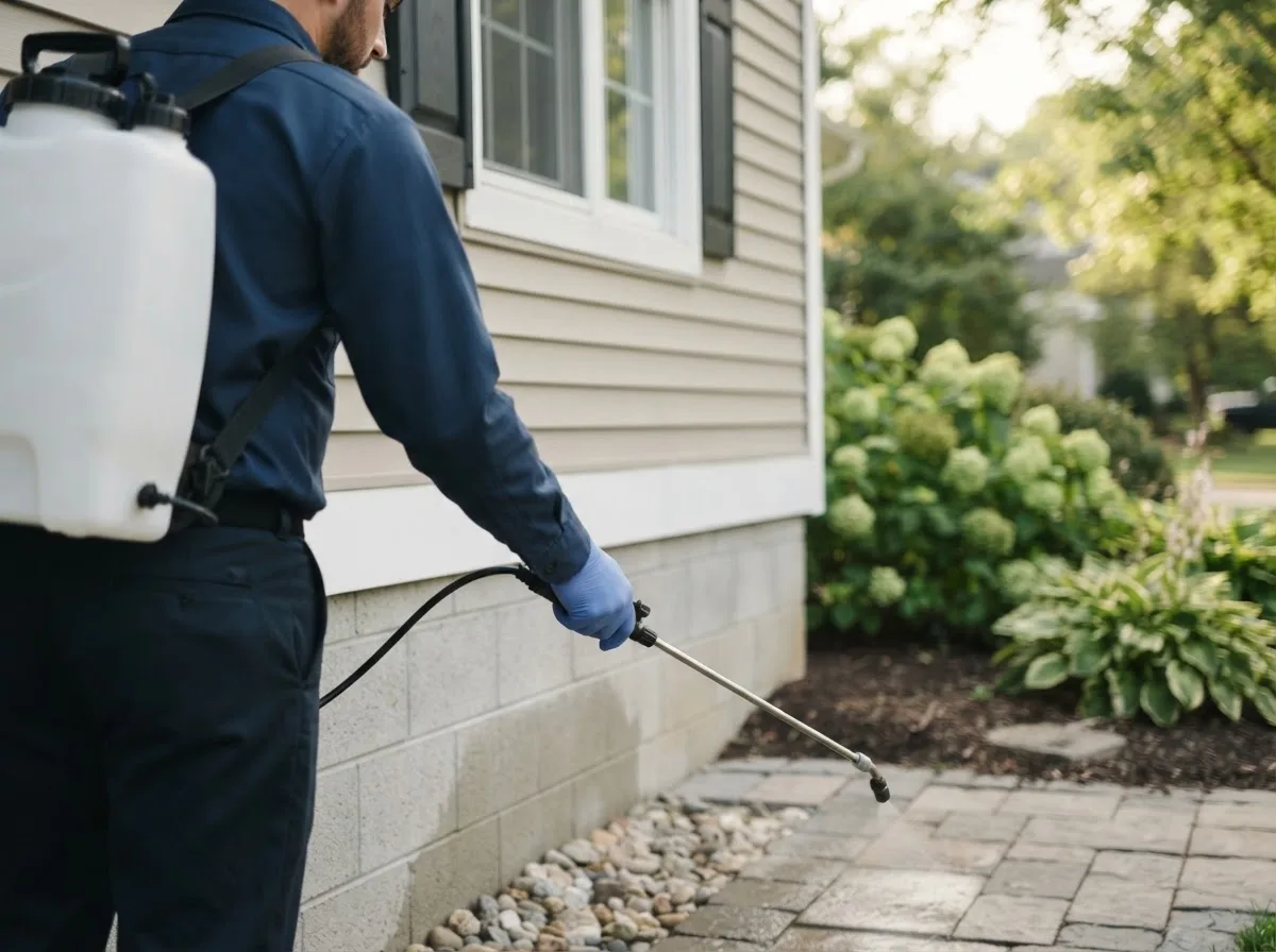 Pest control technician inspecting a home in Newark, TX